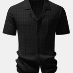 Ensemble — chemise en maille ajourée à carreaux & pantalon en lin à jambe droite