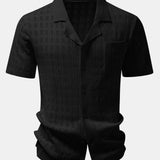 Ensemble — chemise en maille ajourée à carreaux & pantalon en lin à jambe droite