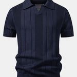 Ensemble Améline — polo en maille ajourée rayée à col Johnny & pantalon en lin à jambe droite