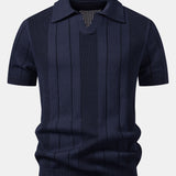 Ensemble Améline — polo en maille ajourée rayée à col Johnny & pantalon en lin à jambe droite