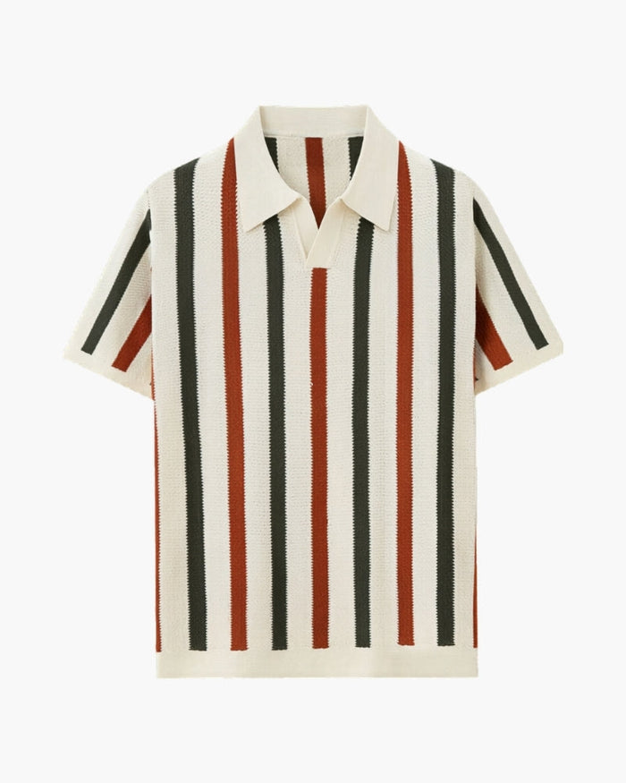 Multicolour Vertical Stripe Pointelle Knit Polo