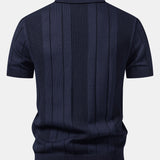 Ensemble Améline — polo en maille ajourée rayée à col Johnny & pantalon en lin à jambe droite