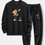 Ensemble — sweat à col rond coupe décontractée à imprimé ours & pantalon de jogging