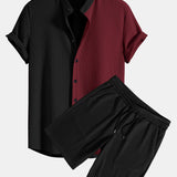 Ensemble — chemise côtelée bicolore à col officier coupe ajustée & short