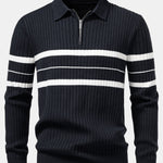 Ensemble — polo côtelé zippé en maille rayée & pantalon fuselé coupe slim