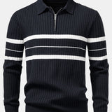 Ensemble — polo côtelé zippé en maille rayée & pantalon fuselé coupe slim