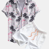 Ensemble — chemise à imprimé palmiers et flamants roses & short de bain