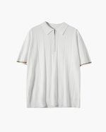 Men's Vertical Stripe Zip Placket Knit Polo with Contrast Cuffs