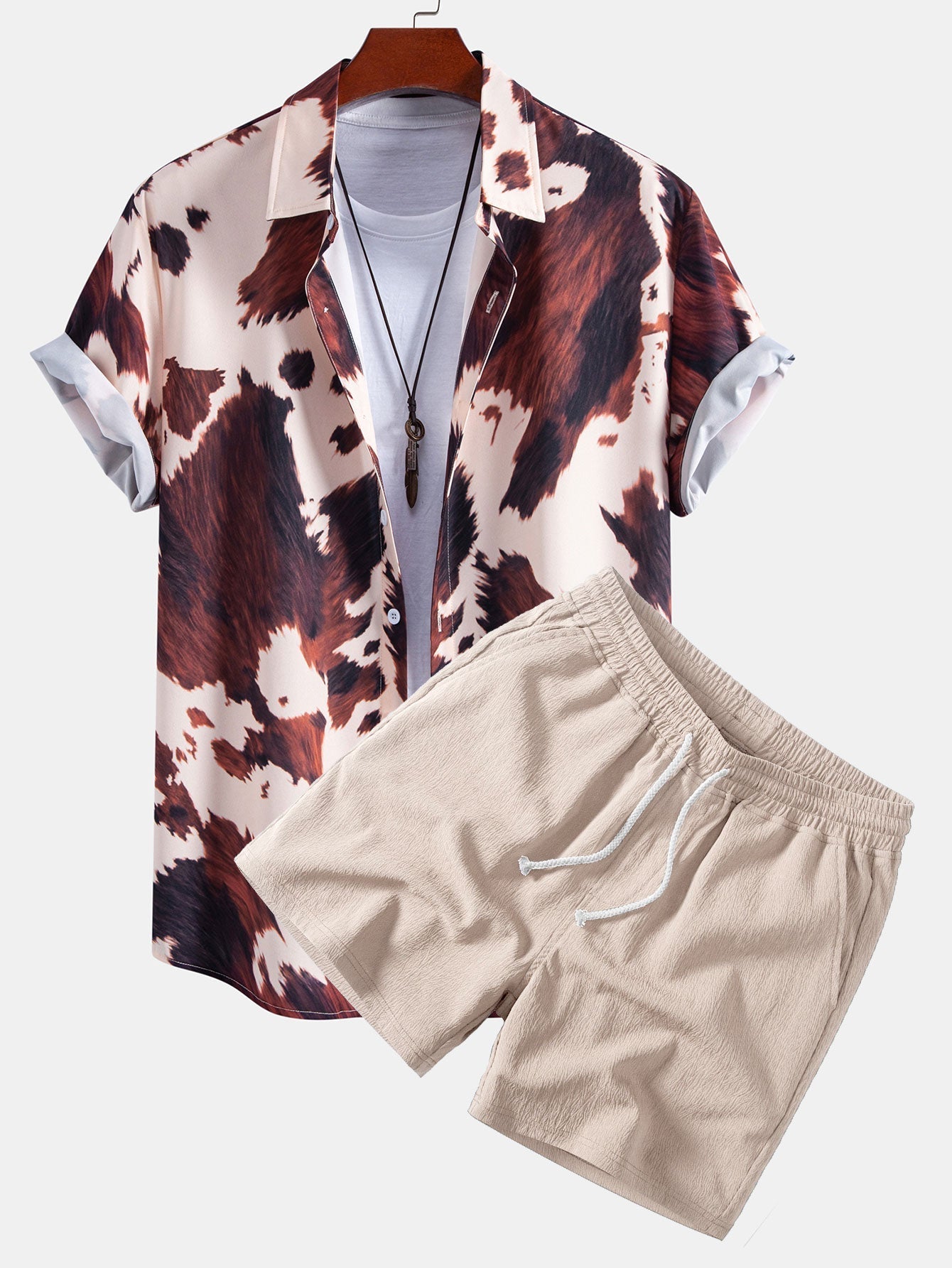 Ensemble Améline — chemise à imprimé vache & short texturé froissé à cordon