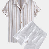 Ensemble — chemise cubaine en maille rayée & short en lin à cordon