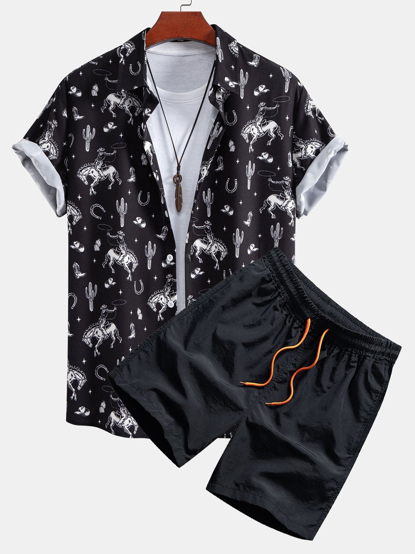 Ensemble — chemise à imprimé western et cactus & short de bain