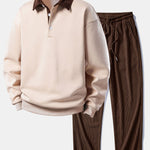 Ensemble Améline — sweat à col polo en velours côtelé contrastant & pantalon en velours côtelé
