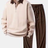 Ensemble Améline — sweat à col polo en velours côtelé contrastant & pantalon en velours côtelé