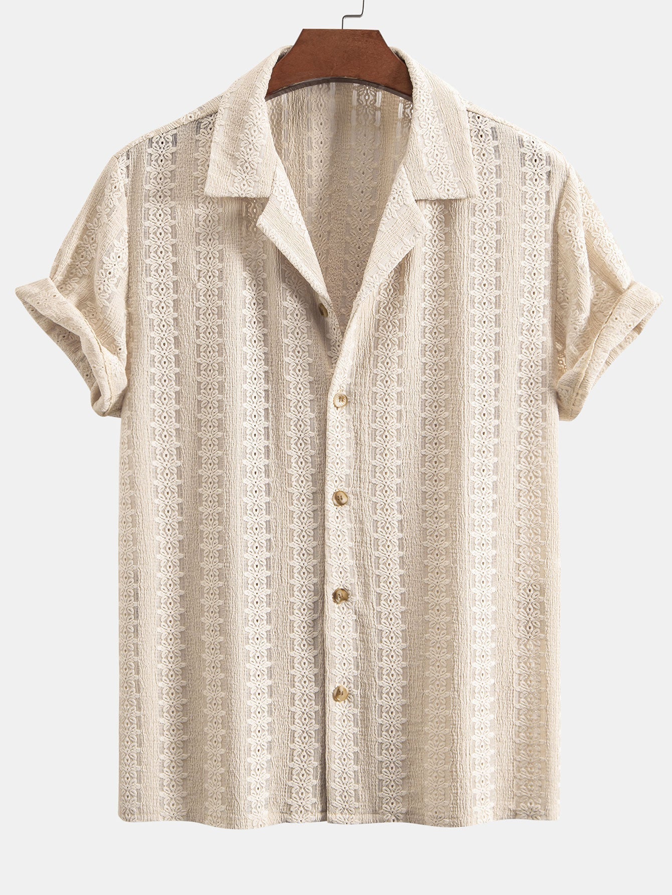 Ensemble — chemise cubaine texturée jacquard floral & pantalon en lin à jambe droite