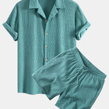 Ensemble — chemise en seersucker texturé à manches courtes & short à cordon