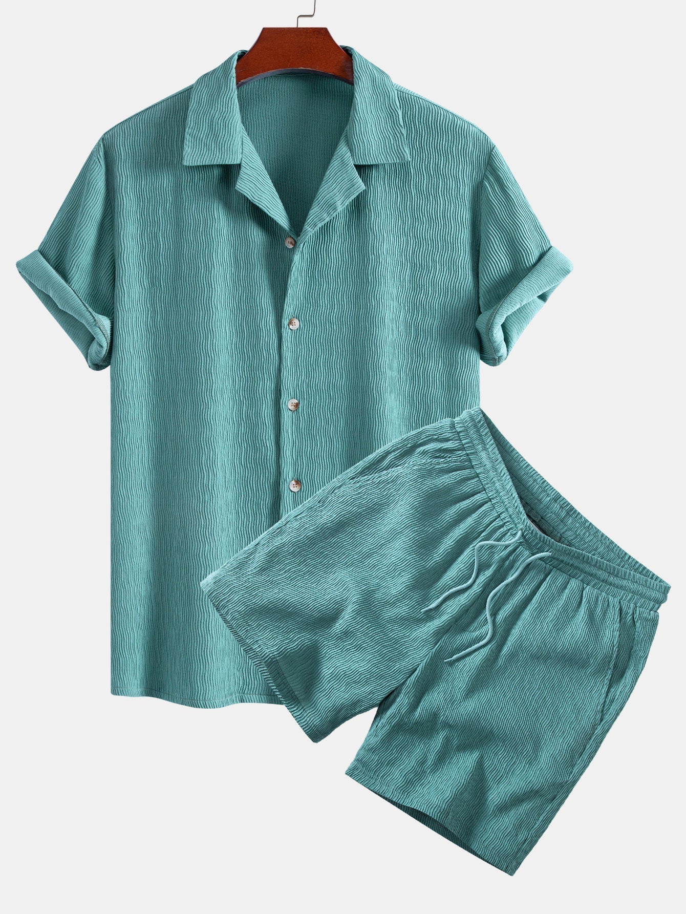 Ensemble — chemise en seersucker texturé à manches courtes & short à cordon