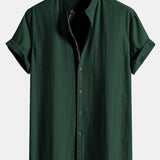 Ensemble — chemise en lin à manches courtes & short texturé froissé à cordon
