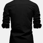 Chemise en lin à col officier et bordure contrastante