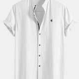 Ensemble — chemise en lin à col officier et manches courtes & short de bain à imprimé rayé