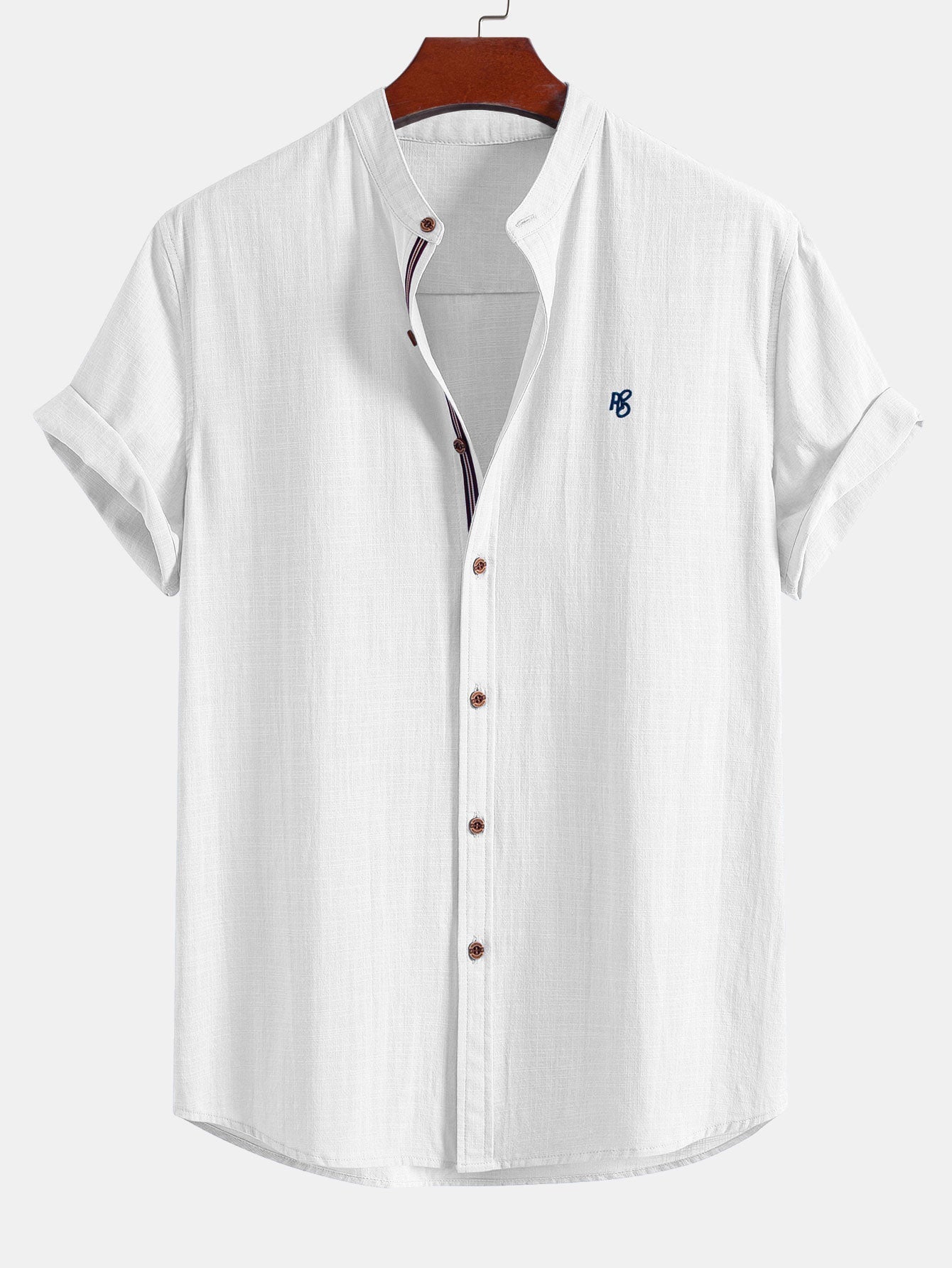 Ensemble — chemise en lin à col officier et manches courtes & short de bain à imprimé rayé