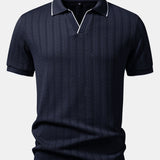 Ensemble — polo jacquard géométrique à col Johnny & pantalon fuselé coupe slim