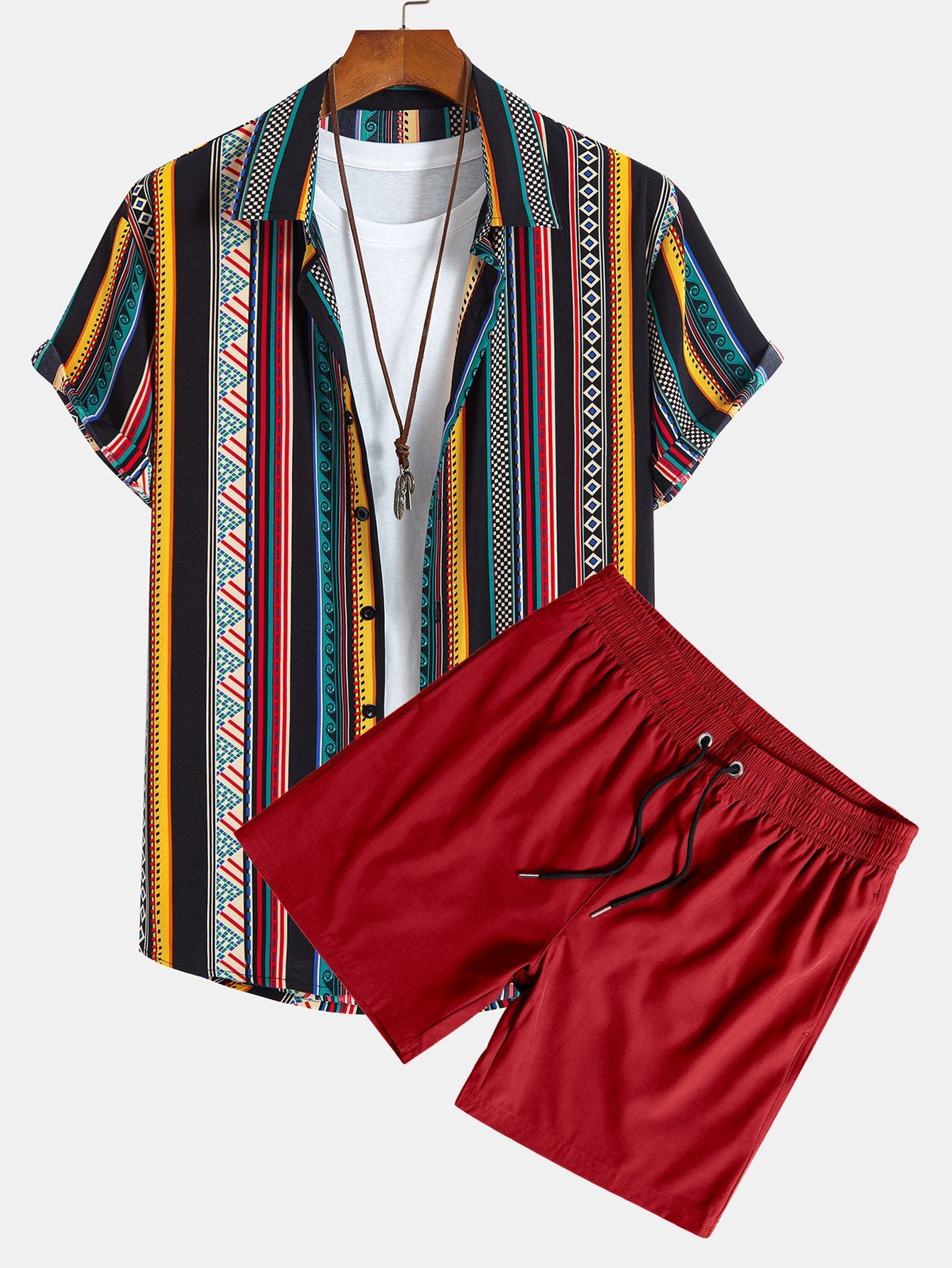 Ensemble Améline — chemise à imprimé géométrique ethnique & short de bain