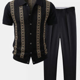 Ensemble Améline — chemise en maille géométrique & pantalon fuselé coupe slim