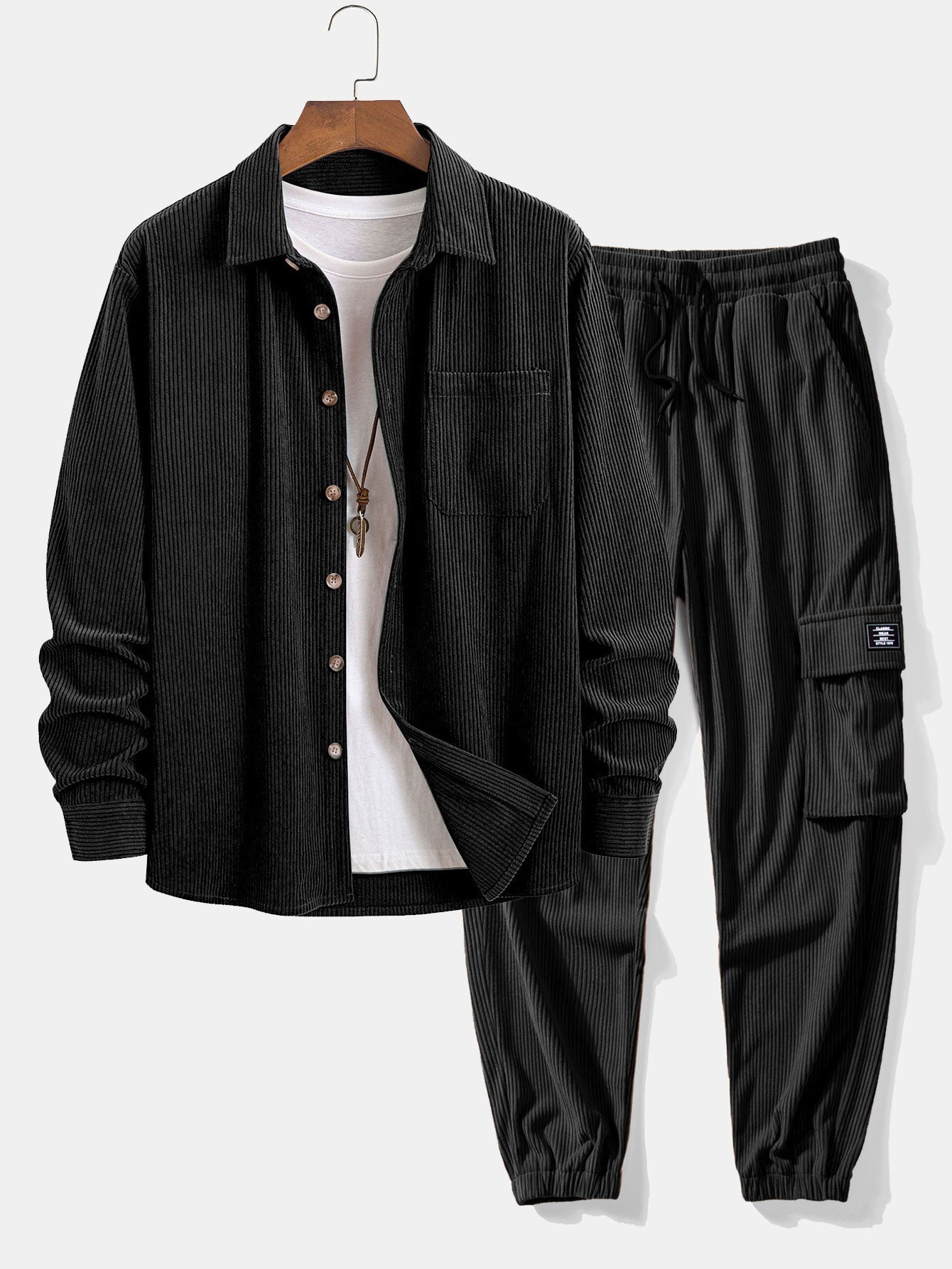 Ensemble — chemise en velours côtelé & pantalon cargo de jogging en velours côtelé à cordon