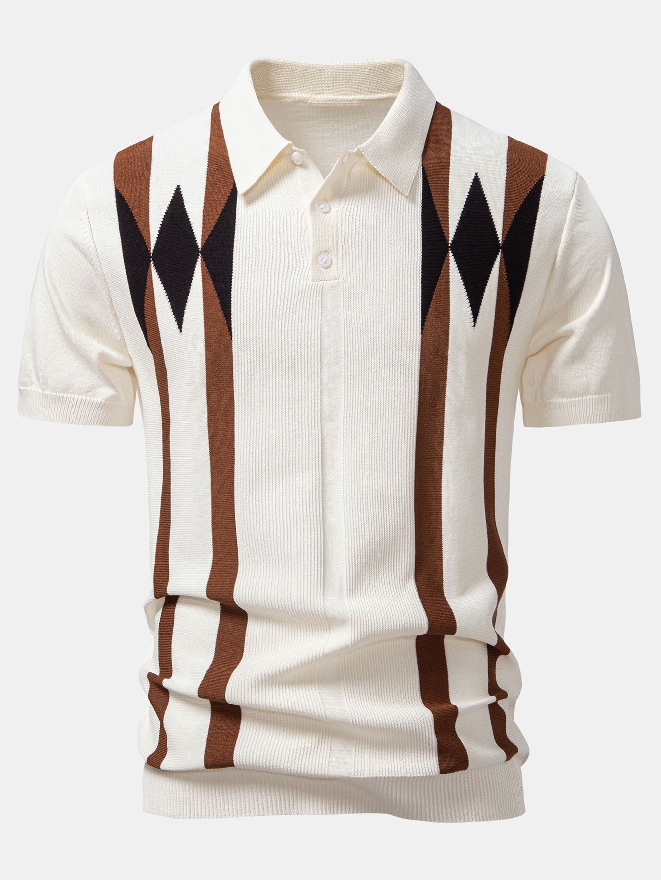 Ensemble Capucine — polo en maille jacquard géométrique rayée & pantalon fuselé