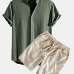 Ensemble — chemise en lin et viscose à col V & short à cordon en lin et coton