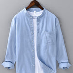 Chemise en lin et coton à col officier, manches longues et poche