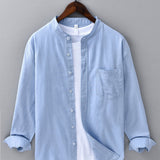 Chemise en lin et coton à col officier, manches longues et poche