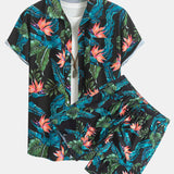 Ensemble Capucine — chemise à imprimé plantes tropicales & short de bain à cordon