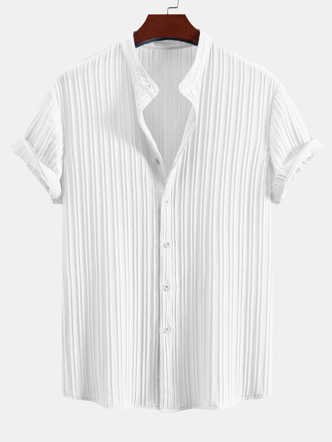 Ensemble — chemise texturée à col officier & short de bain à imprimé rayé