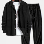 Ensemble Capucine — chemise en velours côtelé à col cubain et manches longues & pantalon en velours côtelé