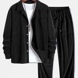 Ensemble Capucine — chemise en velours côtelé à col cubain et manches longues & pantalon en velours côtelé