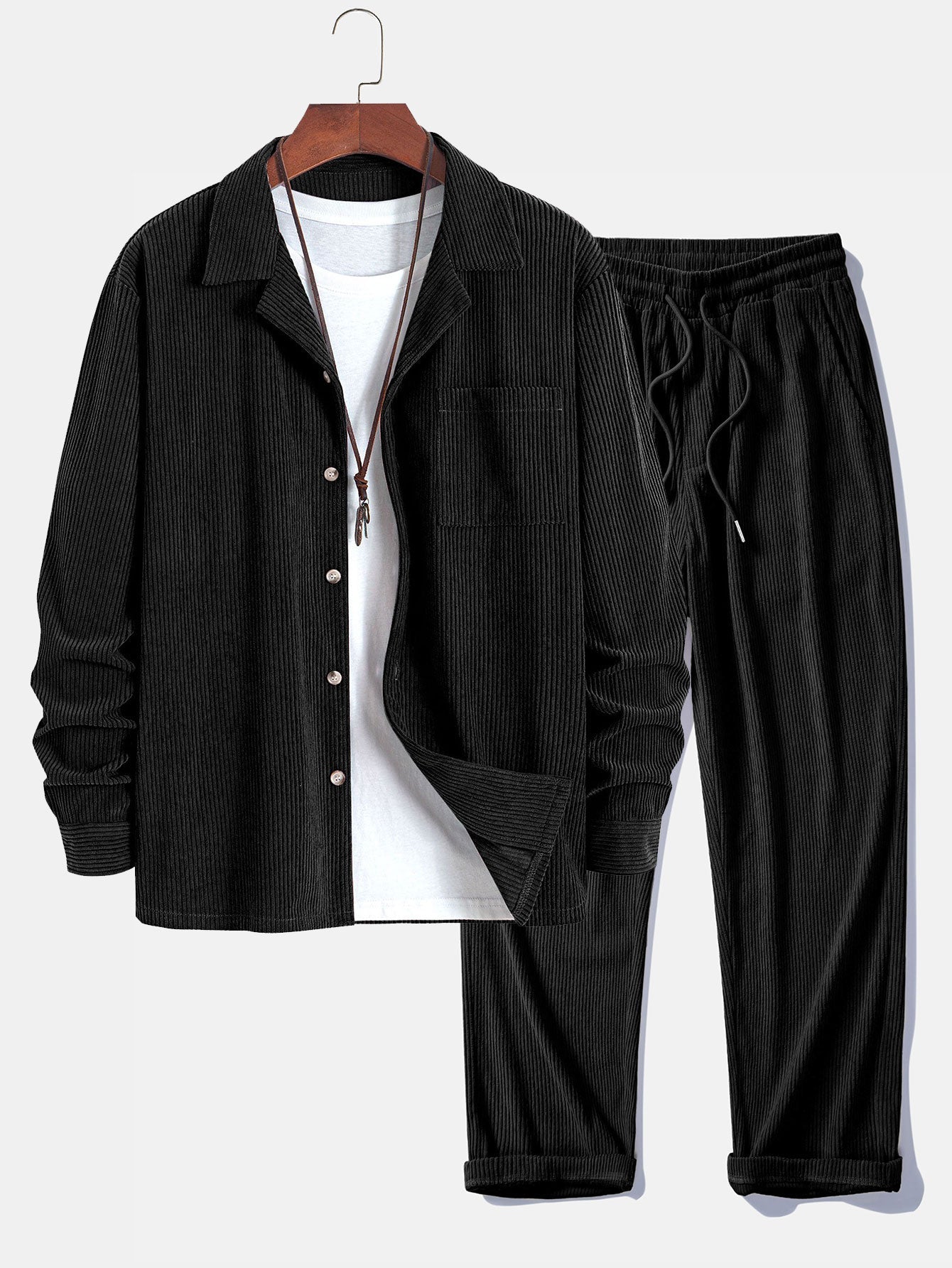 Ensemble Capucine — chemise en velours côtelé à col cubain et manches longues & pantalon en velours côtelé