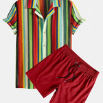 Ensemble Capucine — chemise cubaine gaufrée à rayures colorées & short de bain