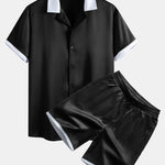 Ensemble — chemise en satin contrastant & short en satin contrastant