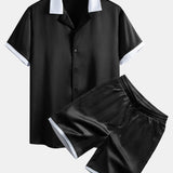 Ensemble — chemise en satin contrastant & short en satin contrastant