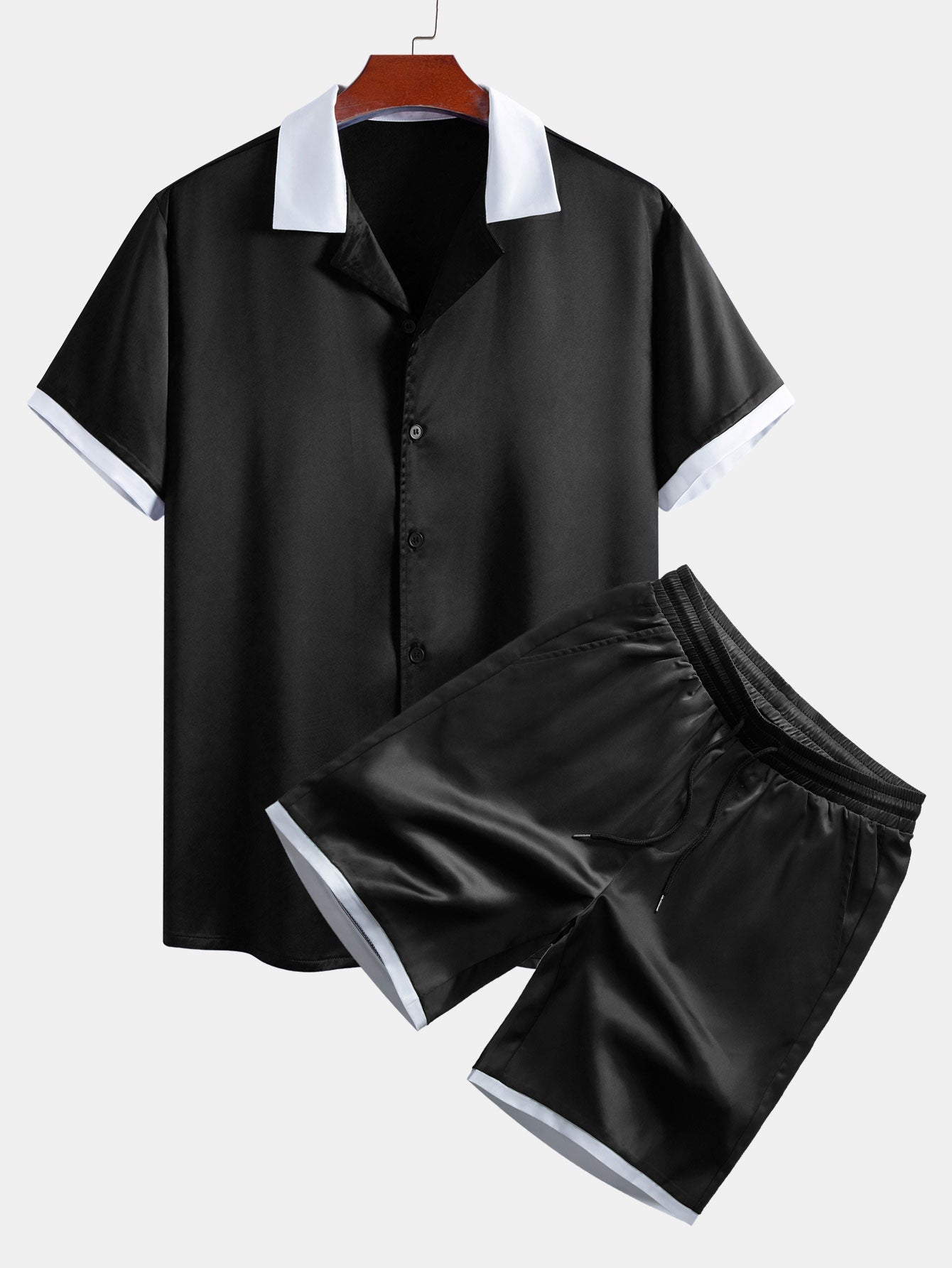 Ensemble — chemise en satin contrastant & short en satin contrastant