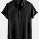 Ensemble — chemise rayée en lin mélangé à col henley & short en lin et coton
