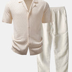 Ensemble — chemise en maille ajourée zigzag & pantalon en lin à jambe droite
