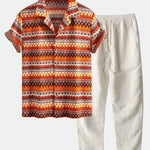 Ensemble — chemise cubaine géométrique & pantalon en lin à jambe droite