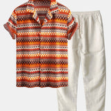 Ensemble — chemise cubaine géométrique & pantalon en lin à jambe droite