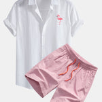 Ensemble — chemise en lin et coton à imprimé flamants roses & short de bain