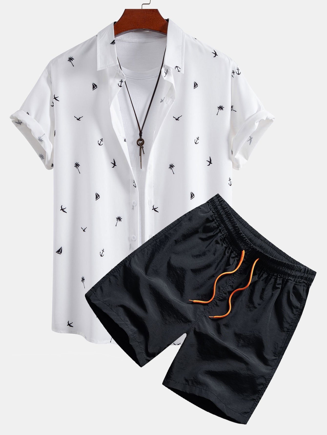 Ensemble — chemise à imprimé palmiers, ancres et voiliers & short de bain