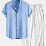 Ensemble — chemise en seersucker à manches courtes & pantalon texturé froissé