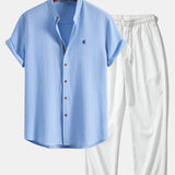 Ensemble — chemise en seersucker à manches courtes & pantalon texturé froissé