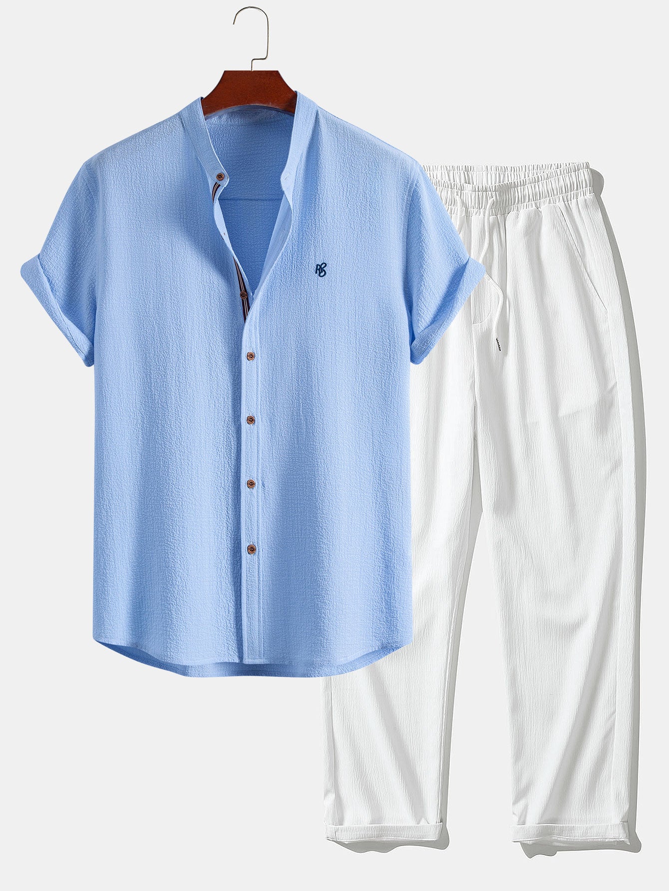 Ensemble — chemise en seersucker à manches courtes & pantalon texturé froissé